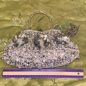 Silver beaded evening bag